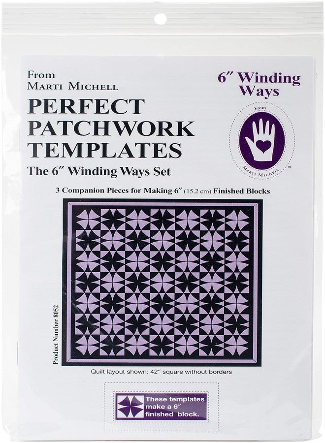 Marti Michell 8052 Perfect Patchwork Template-Winding Ways (3 Pack), 6" - Image 1